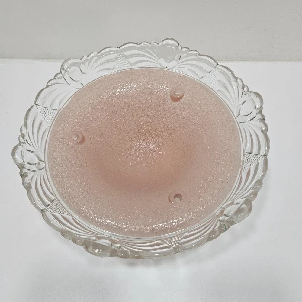 Art Deco Pink Glass Ceiling Light Fixture Cover Three Hole Vintage Mid Century‎